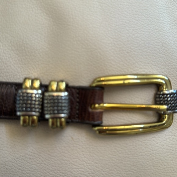 Brighton Classics 4B608 Brown Leather Snakelike Textured Two Tone Buckle Belt - Picture 7 of 7
